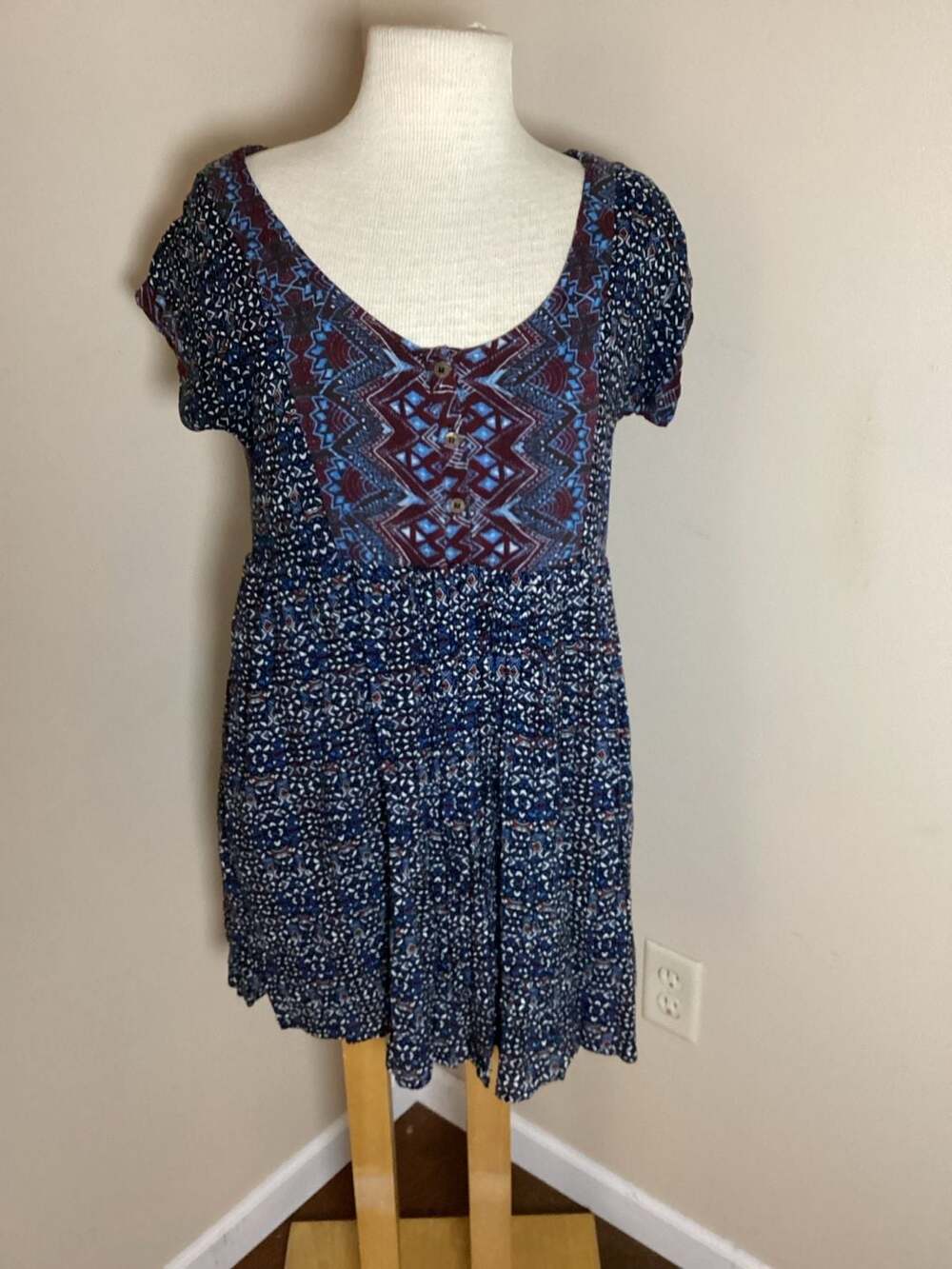 Free People Sundown Babydoll Boho Dress Size S Blue Multicolored